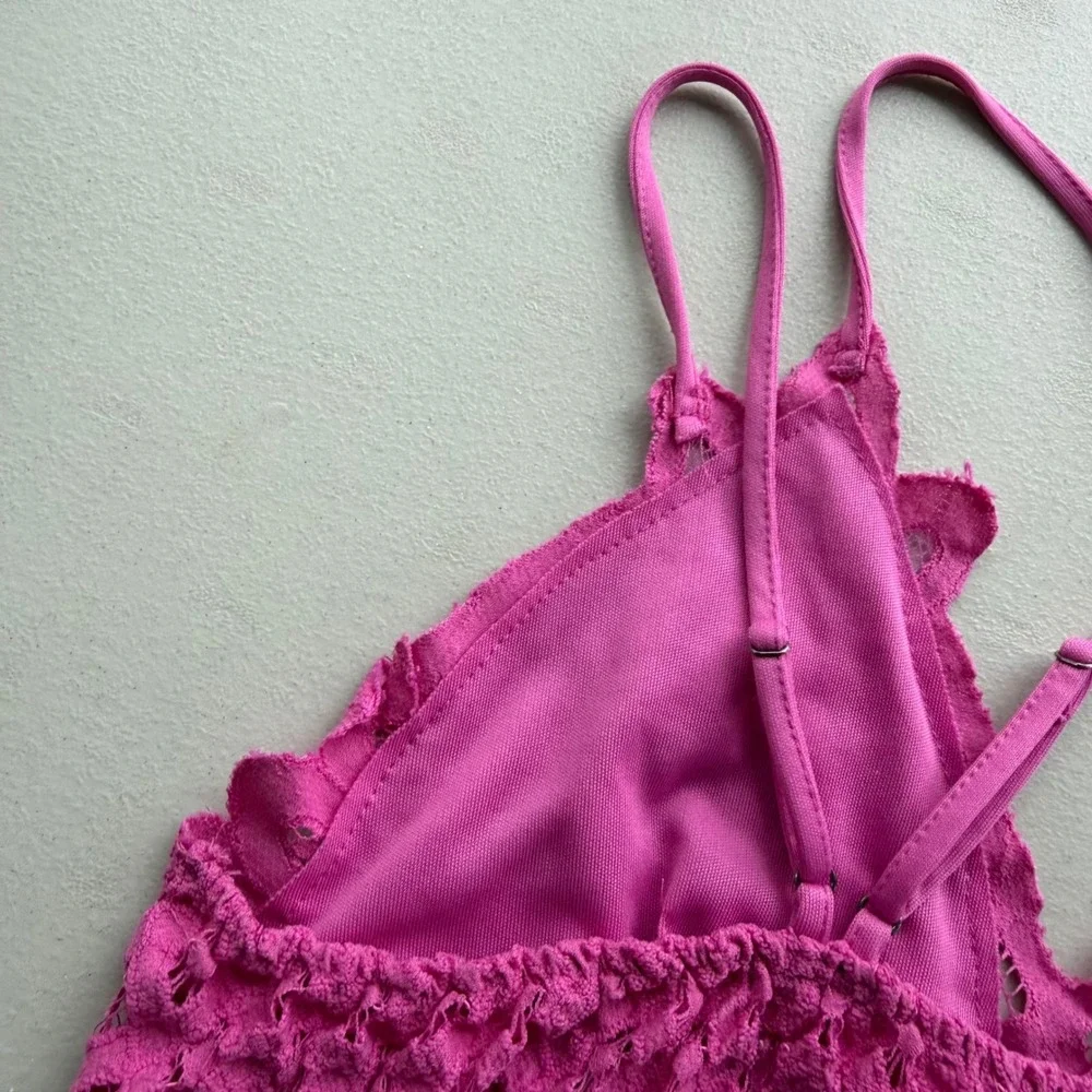 Willow & Root Womens L Magenta Pink Floral Lace Bralette Smocked Adjustable Boho